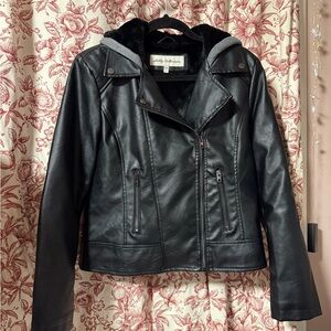 Elegant Black Leather Jacket with Faux Fur by [Brand]
